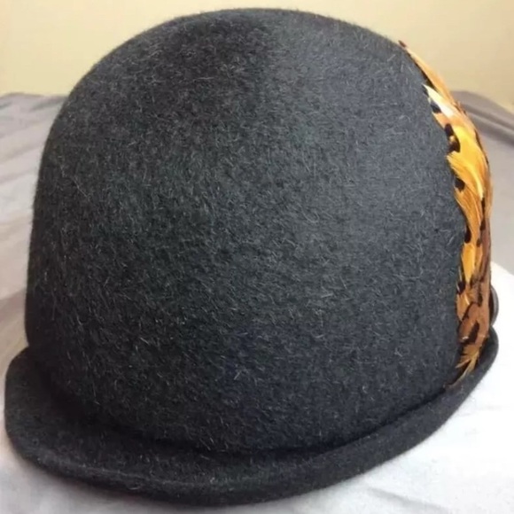 Vintage Lilli Moffit Women\'s Black Felt Dome Copper Feather Hat Reno Nevada main image 6